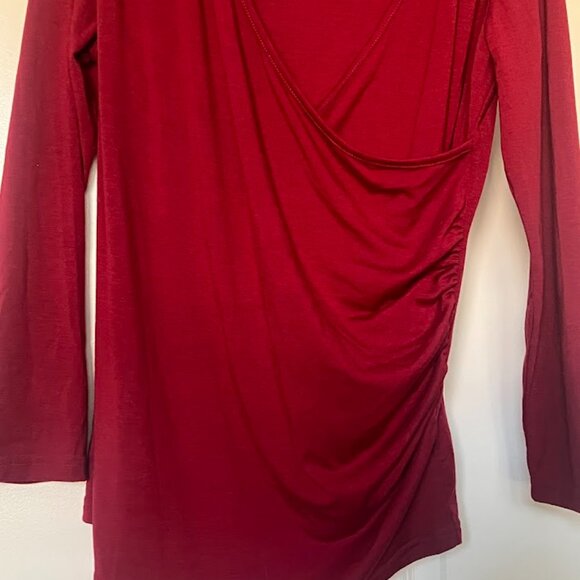 NWT FIT GLAM Burgundy Long Sleeve Faux Wrap Jersey Top Shirt Size Large NEW - Picture 6 of 7